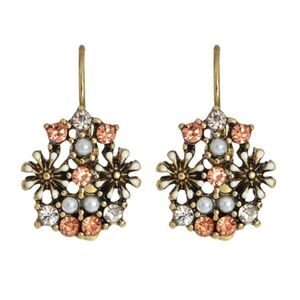 Vintage Crystal Floral Drop Earrings – Antique Gold Finish